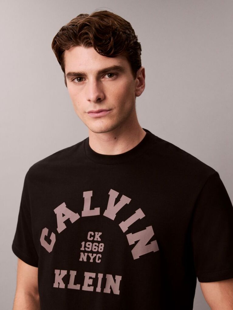 Negru Tricou Relaxat Cu Imprimeu Grafic Si Logo Varsity  Barbati