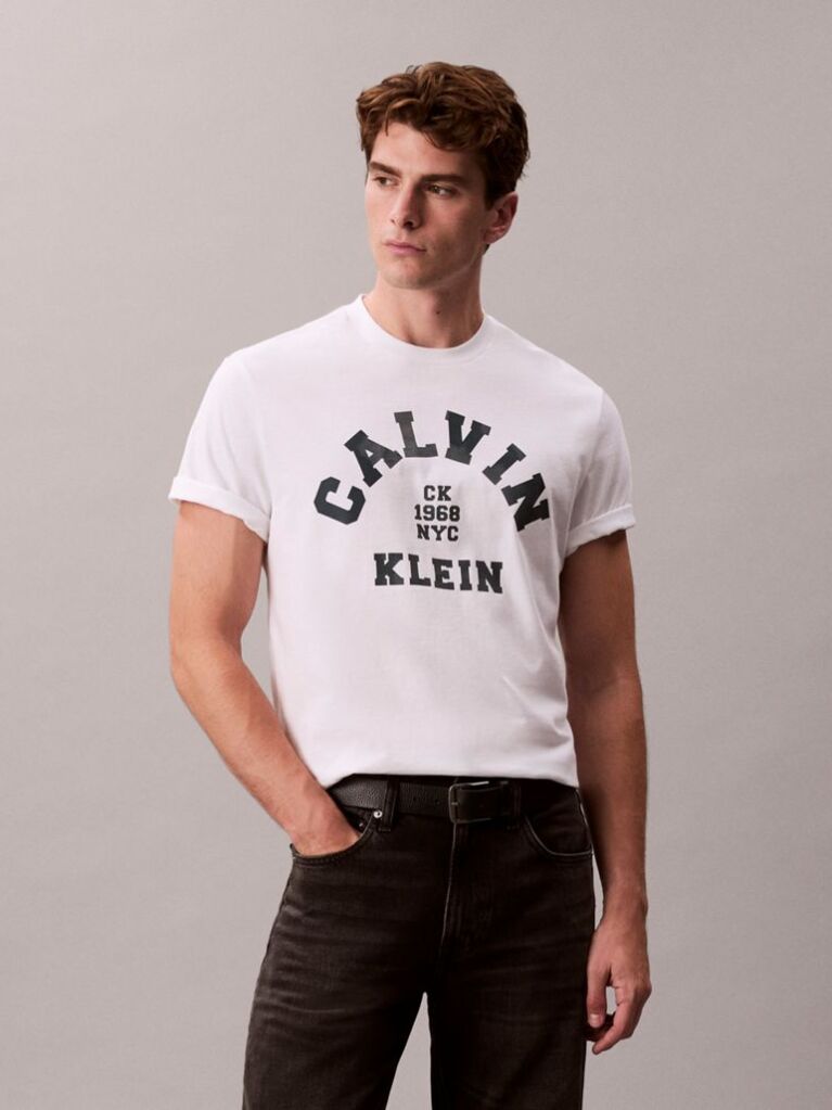 Alb Tricou Relaxat Cu Imprimeu Grafic Si Logo Varsity  Barbati
