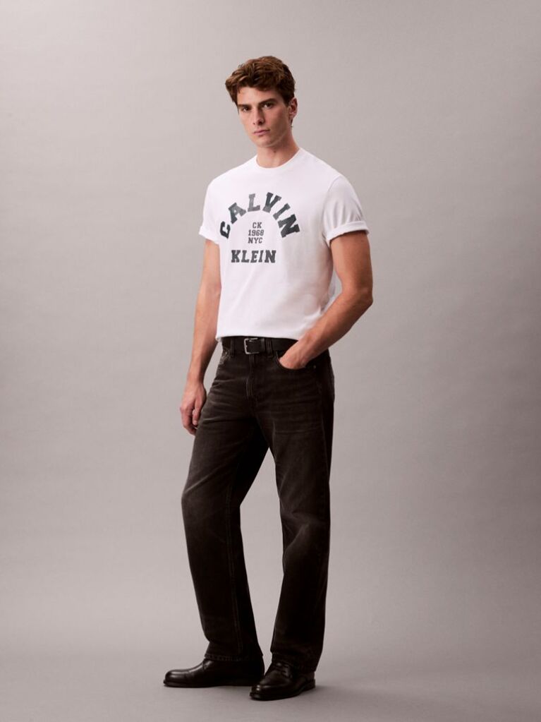 Alb Tricou Relaxat Cu Imprimeu Grafic Si Logo Varsity  Barbati