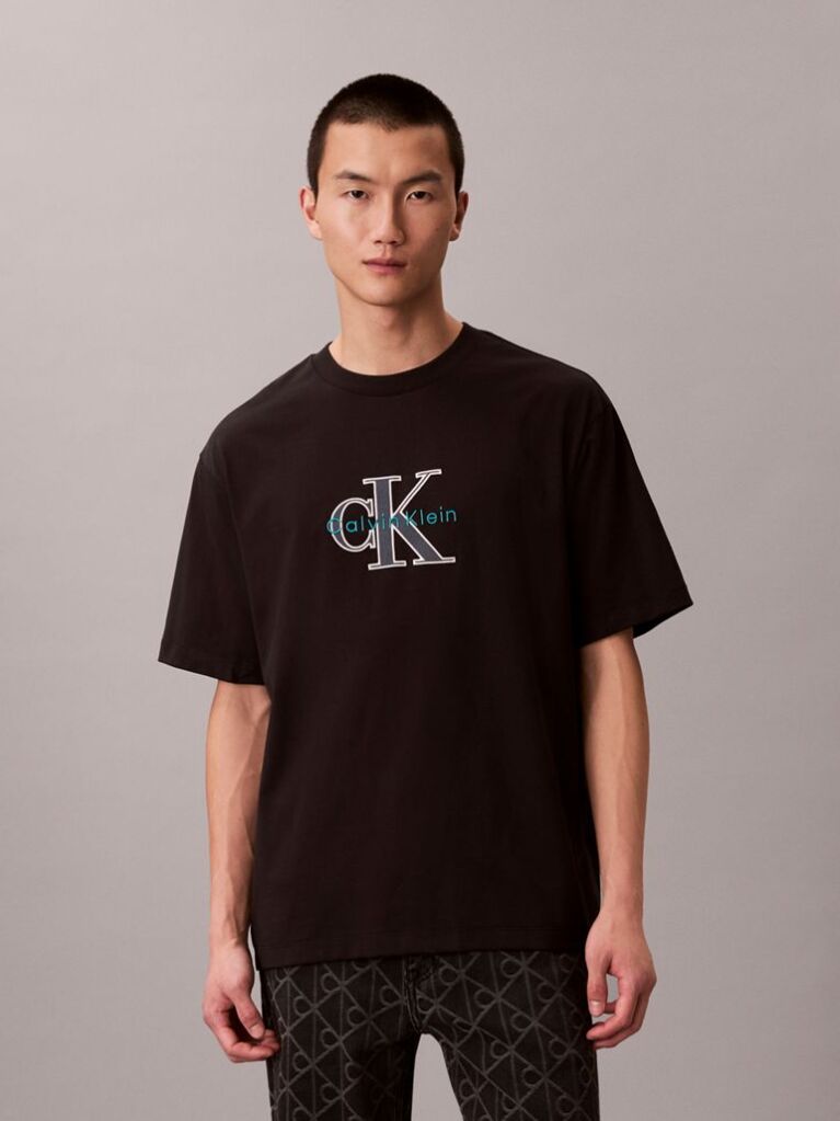 Negru Tricou Relaxat Cu Imprimeu Grafic Monologo  Barbati