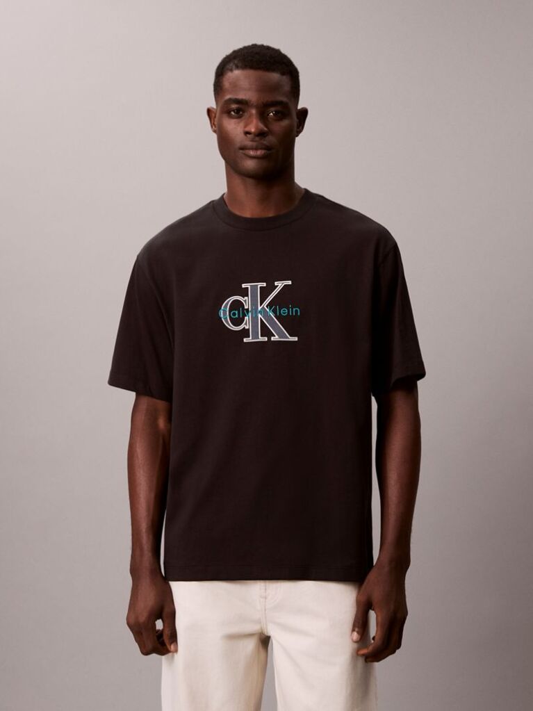 Negru Tricou Relaxat Cu Imprimeu Grafic Monologo  Barbati