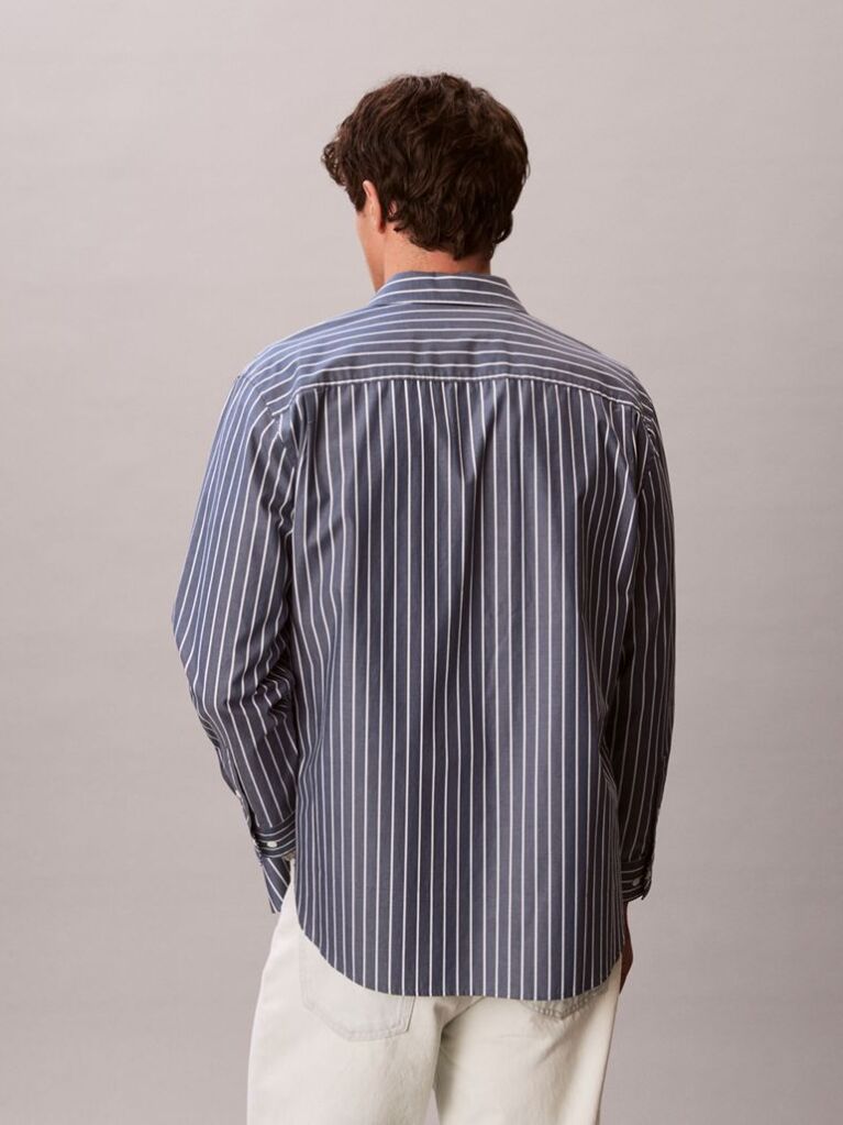 Denim Camsa Din Poplin De Bumbac Cu Dungi Si Croiala Lejera  Barbati