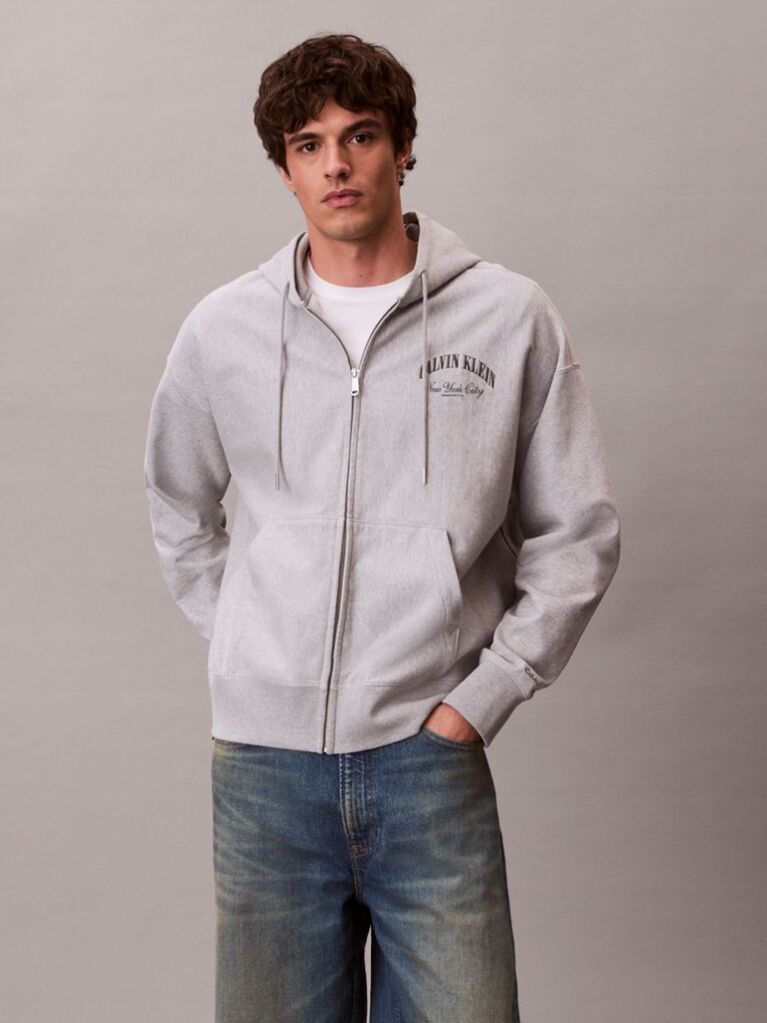 Gri Hanorac Cu Fermoar Si Logo Varsity  Barbati