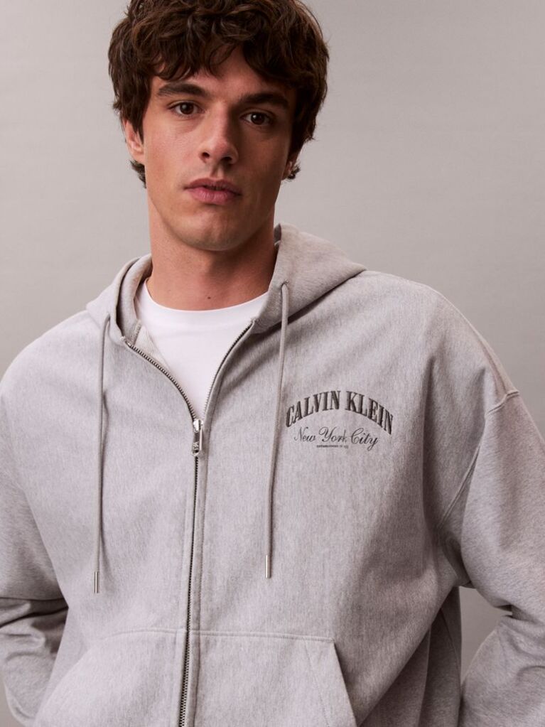 Gri Hanorac Cu Fermoar Si Logo Varsity  Barbati