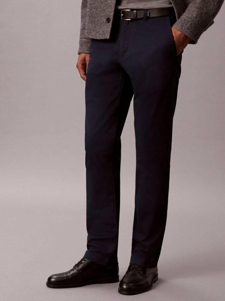 Albastru Pantaloni Chinos Cu Croiala Slim Si Nasturi  Barbati