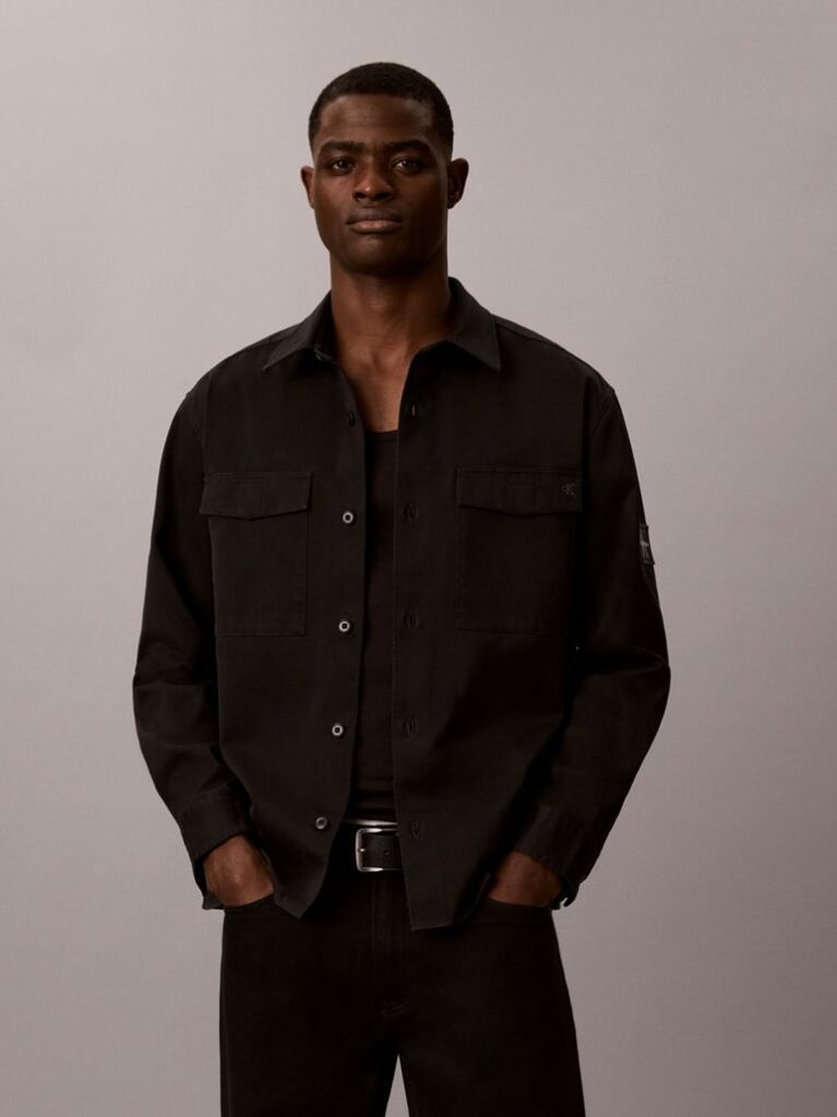 Negru Camasa Utilitara Din Bumbac Twill  Barbati