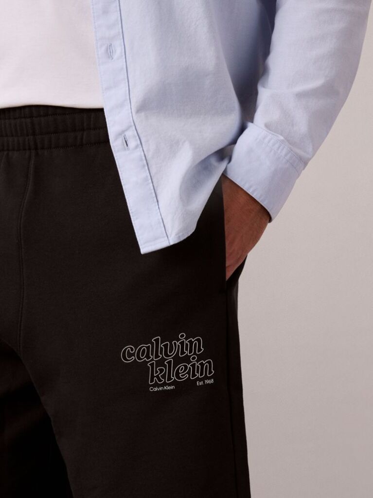 Negru Pantaloni Scurti Pentru Barbati Din Frotir Cu Logo Grafic  Barbati