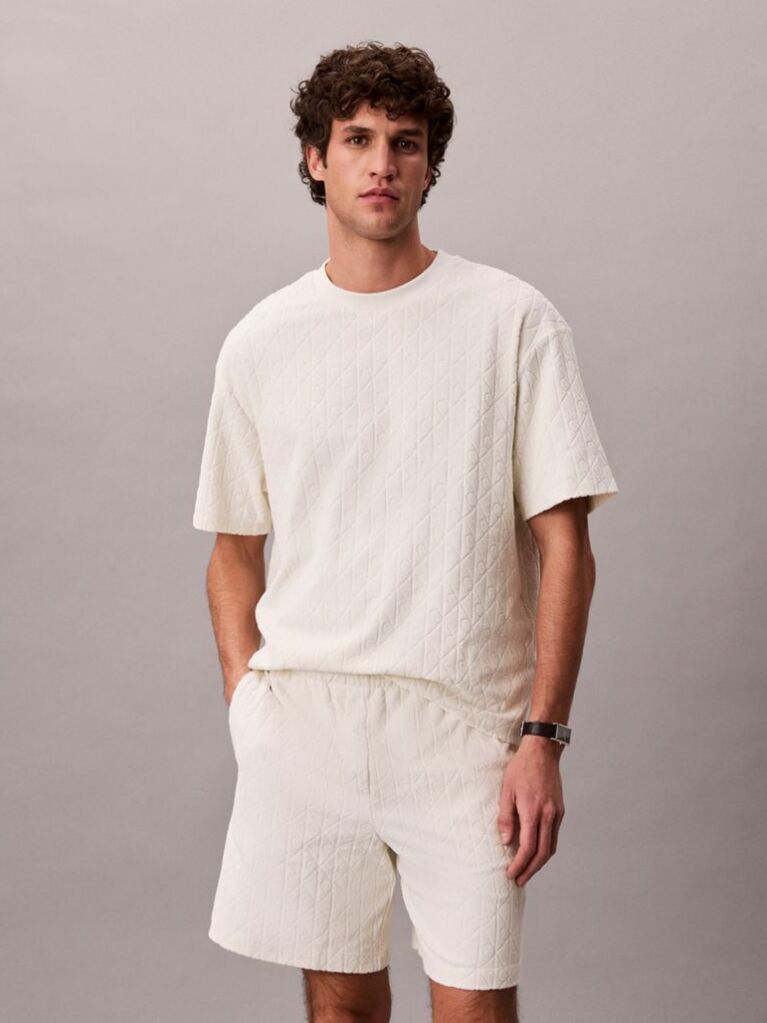 Beige Emblem Logo Towelling T-shirt  Men