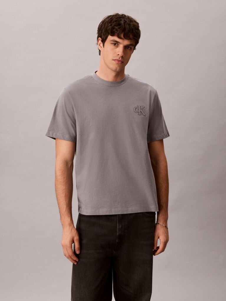 Grey Relaxed Embossed Logo T-shirt  Men