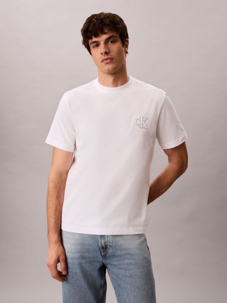 White Relaxed Embossed Logo T-shirt  Men