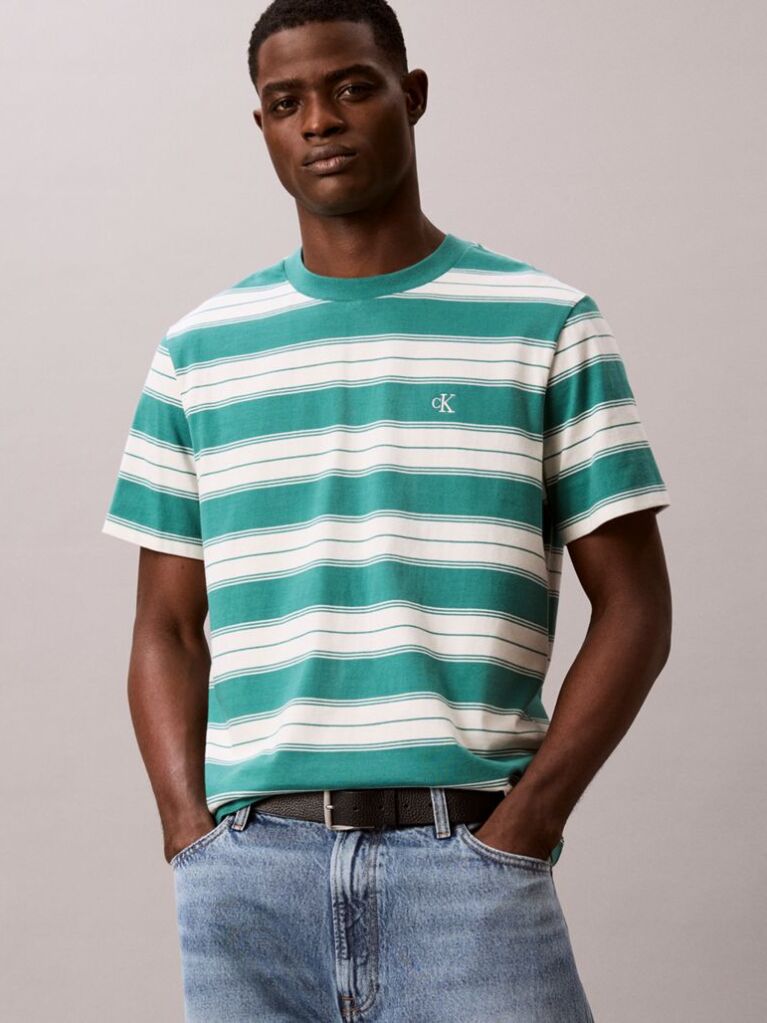 Green Cotton Stretch Stripe T-shirt  Men