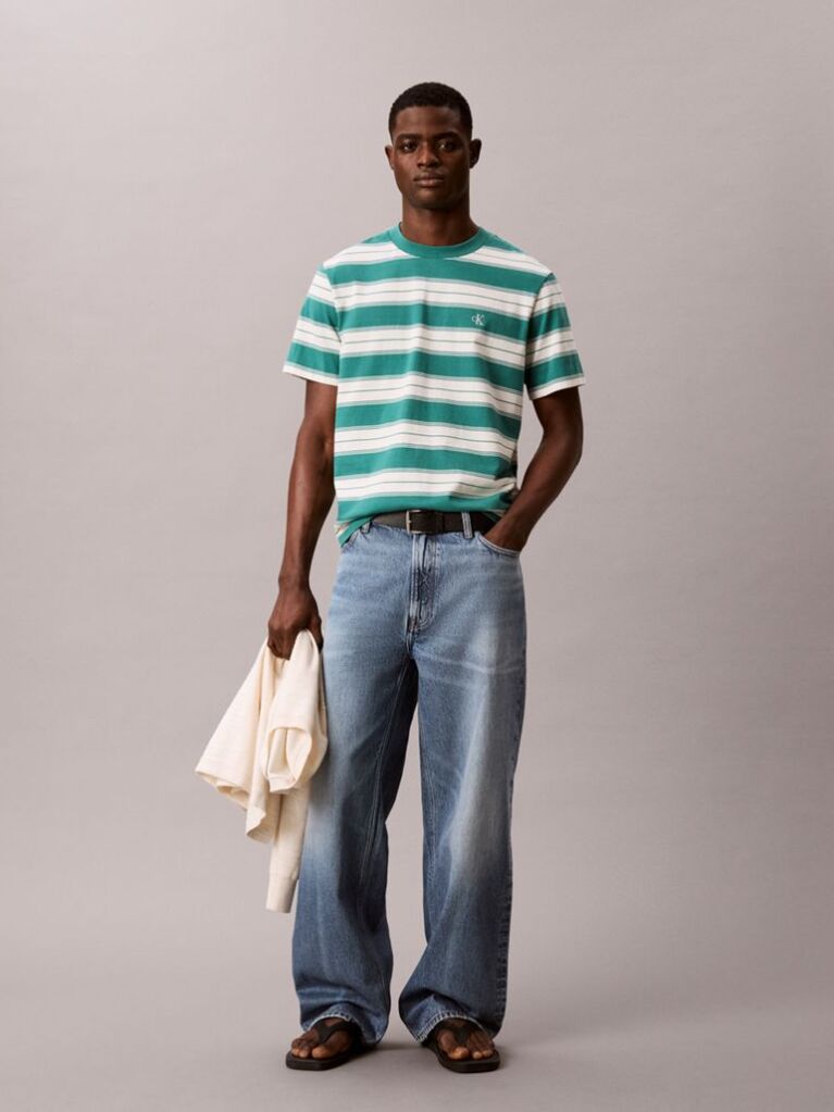 Green Cotton Stretch Stripe T-shirt  Men
