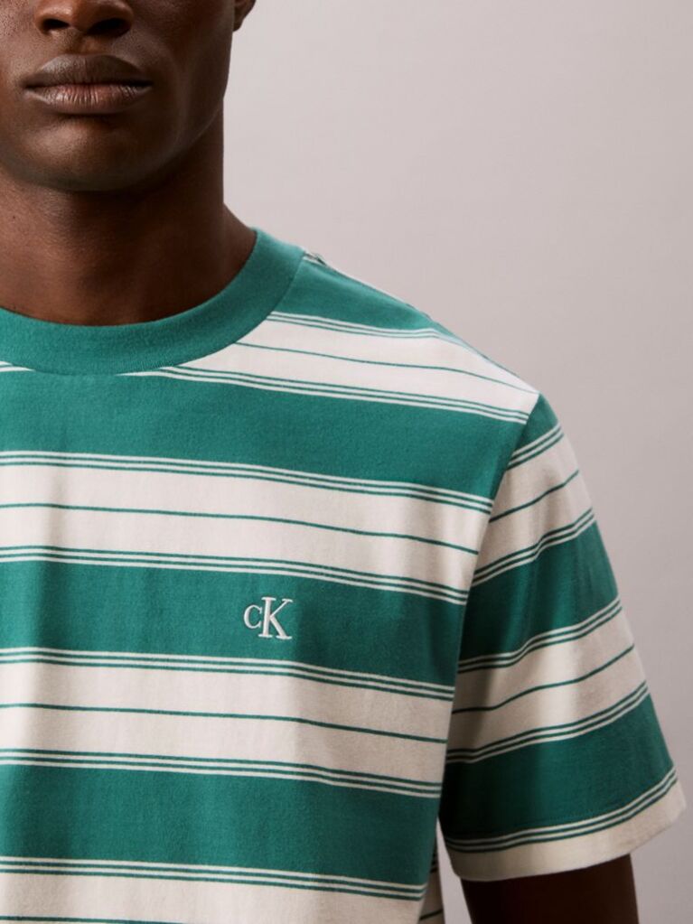 Green Cotton Stretch Stripe T-shirt  Men