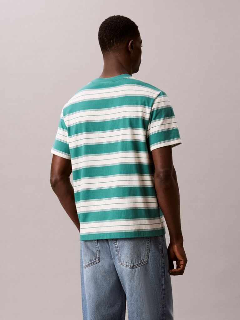 Green Cotton Stretch Stripe T-shirt  Men