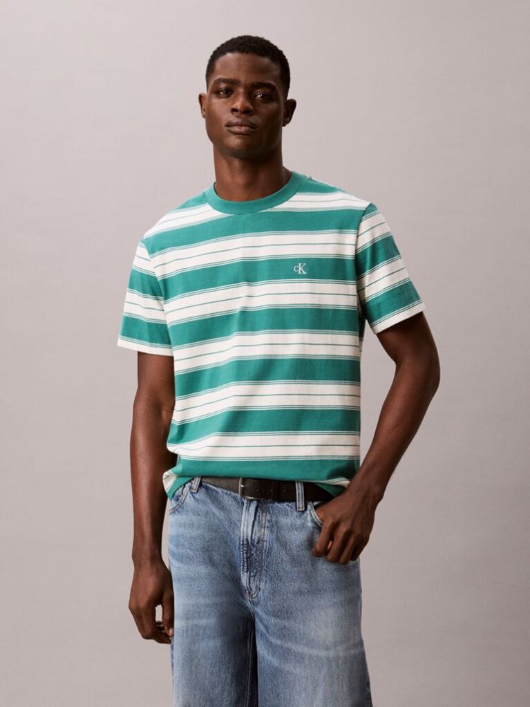 Green Cotton Stretch Stripe T-shirt  Men