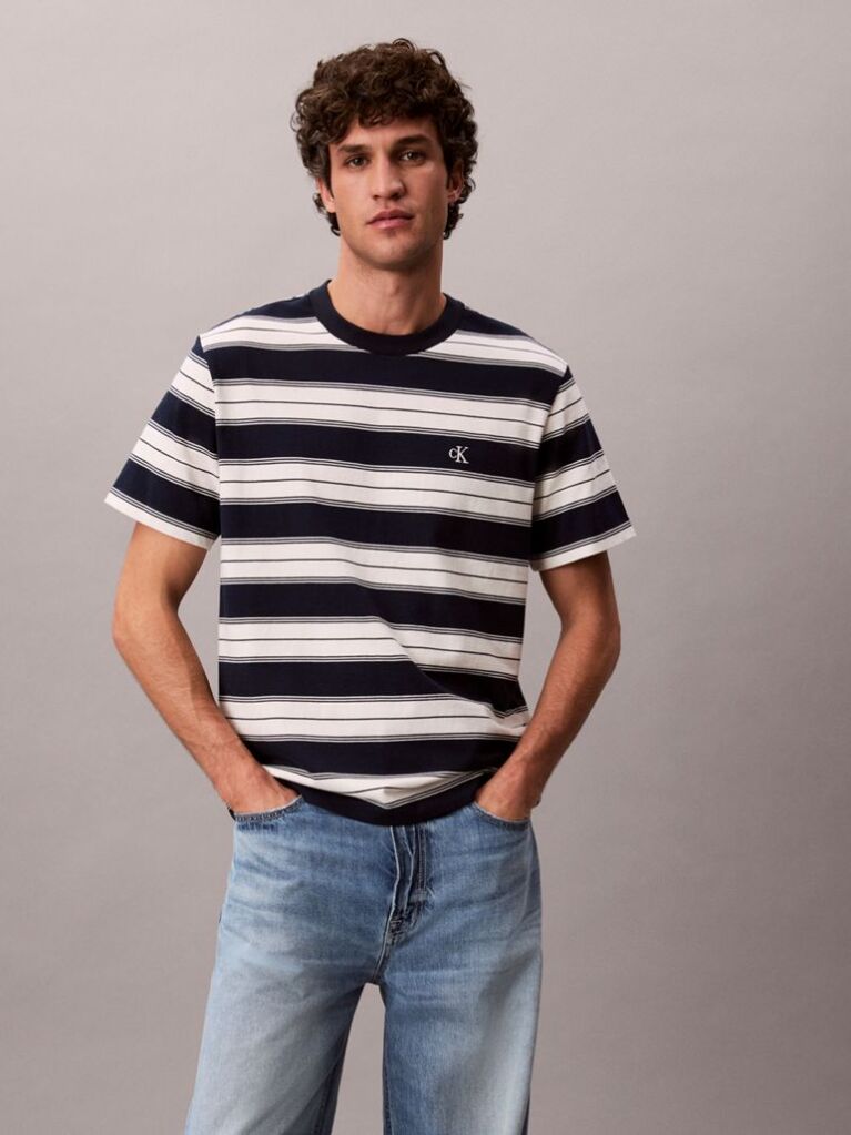 Blue Cotton Stretch Stripe T-shirt  Men