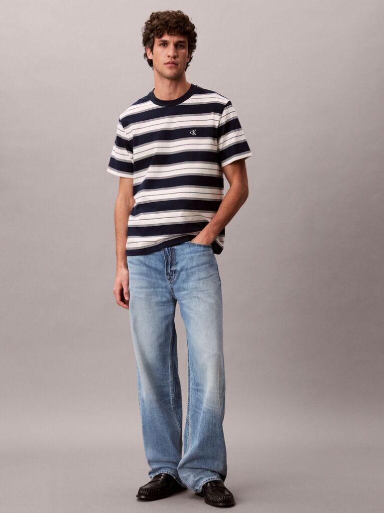 Blue Cotton Stretch Stripe T-shirt  Men