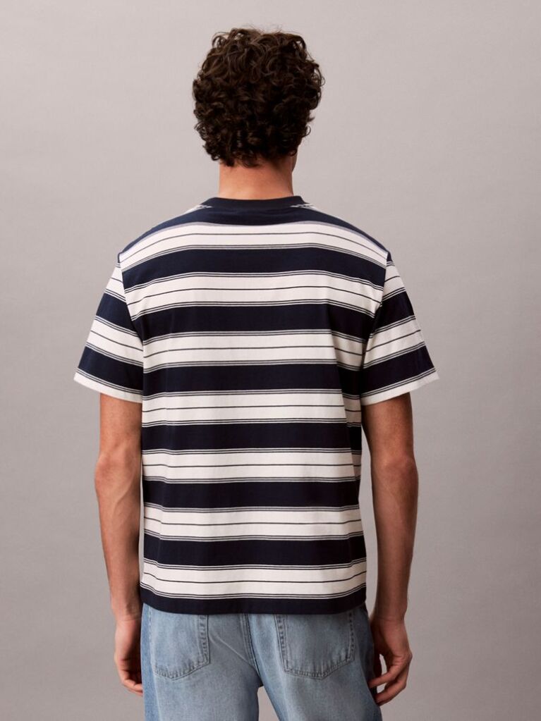 Blue Cotton Stretch Stripe T-shirt  Men