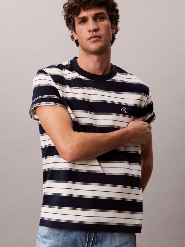 Blue Cotton Stretch Stripe T-shirt  Men