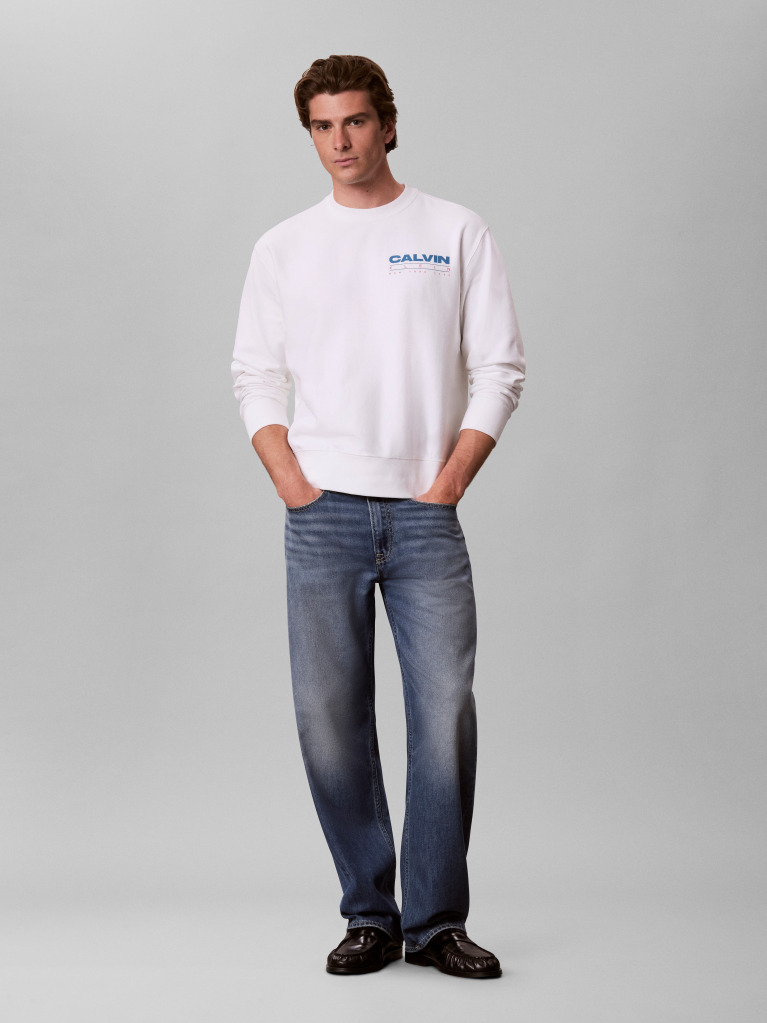 White Premium Terry Crew Neck Sweatshirt  Men