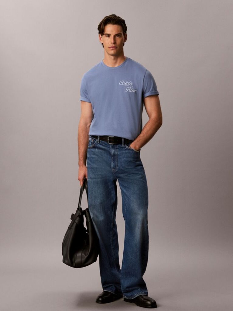 Blue Embroidered Logo T-shirt  Men
