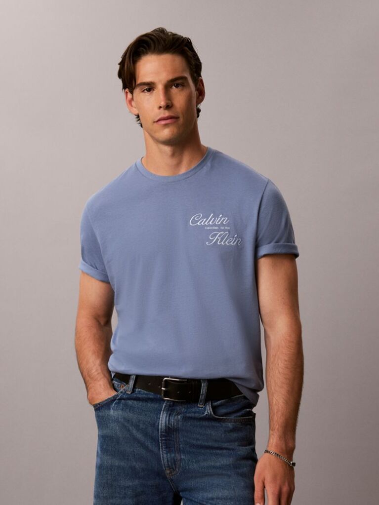 Blue Embroidered Logo T-shirt  Men