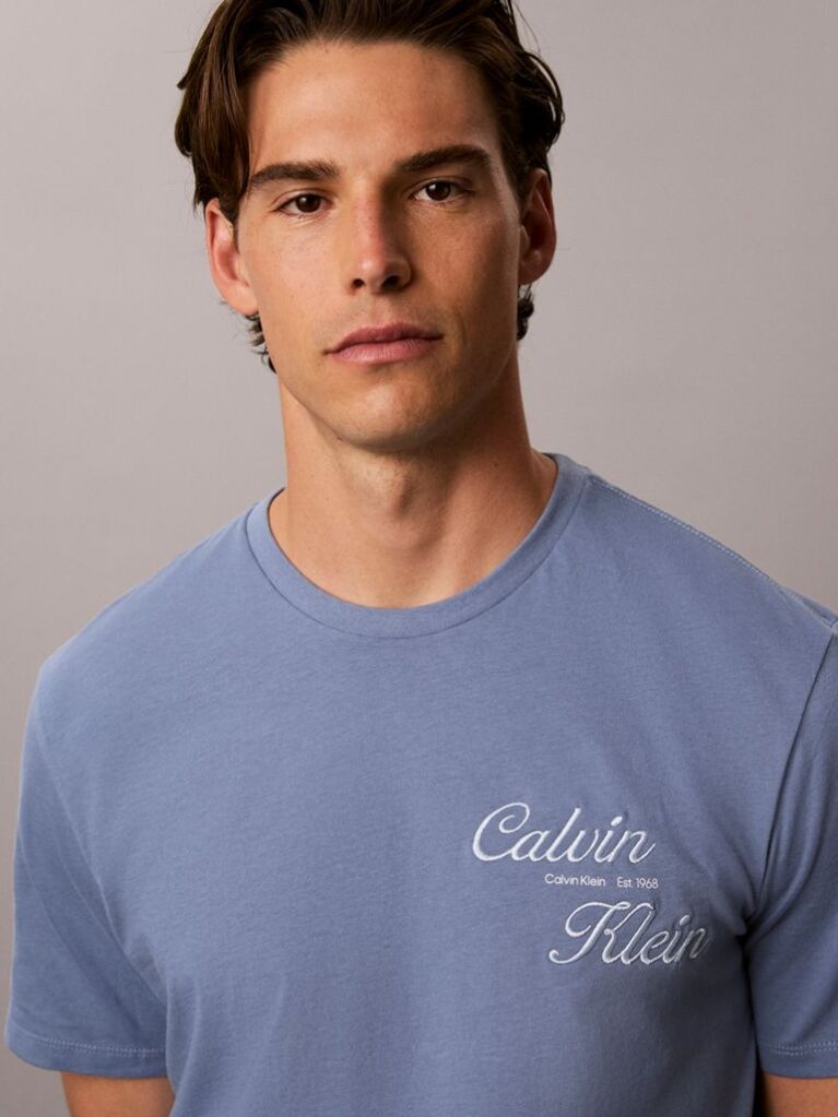 Blue Embroidered Logo T-shirt  Men