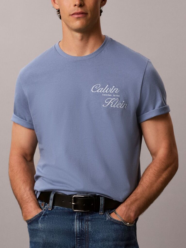 Blue Embroidered Logo T-shirt  Men