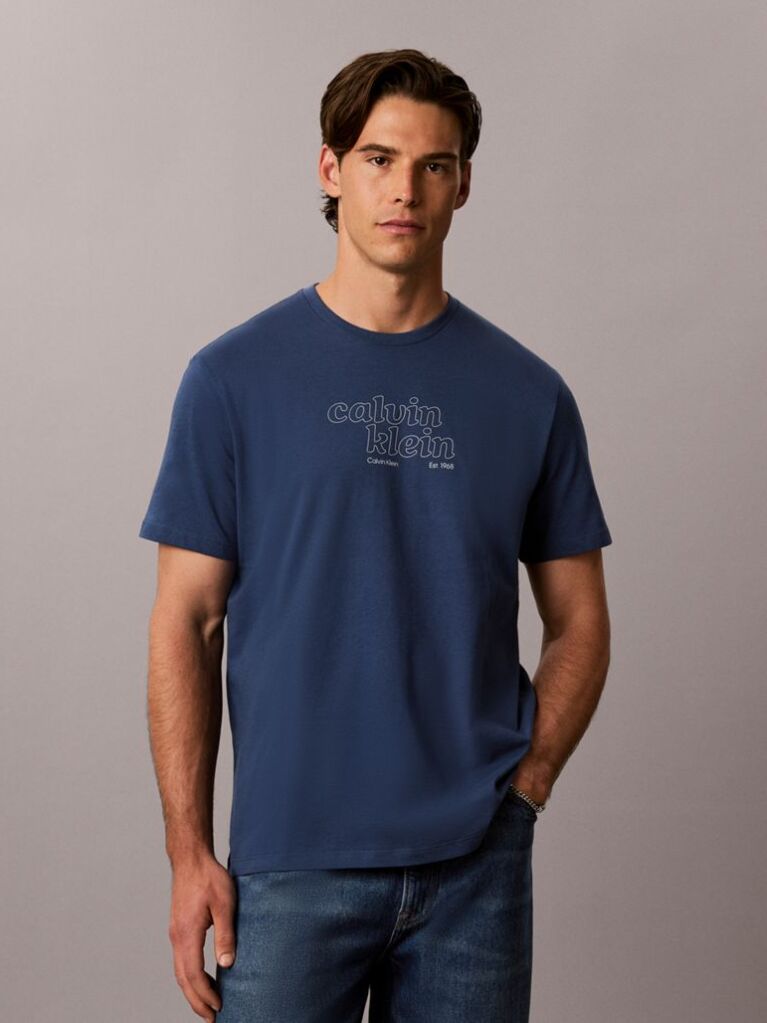 Blue Short Sleeve Calvin Klein Travel Graphic T-Shirt  Men