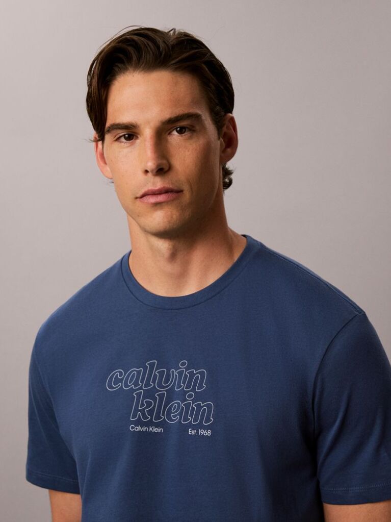 Blue Short Sleeve Calvin Klein Travel Graphic T-Shirt  Men