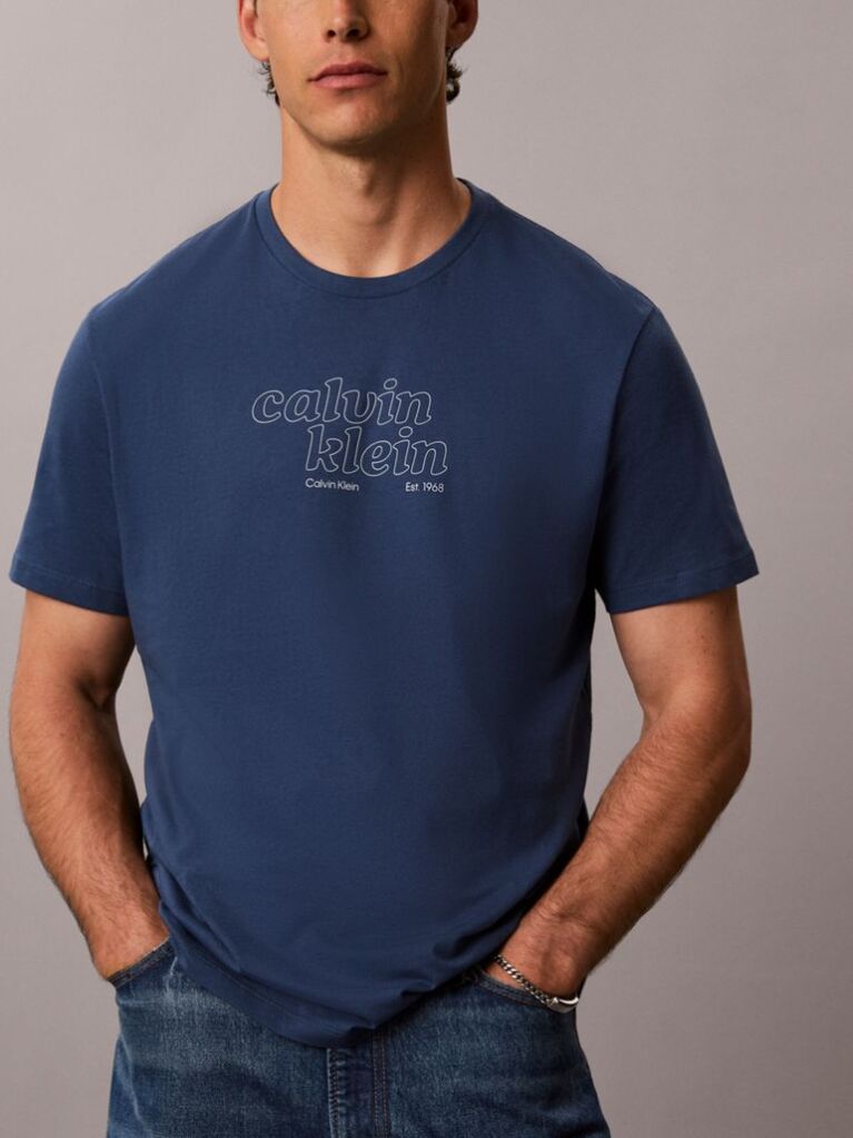 Blue Short Sleeve Calvin Klein Travel Graphic T-Shirt  Men