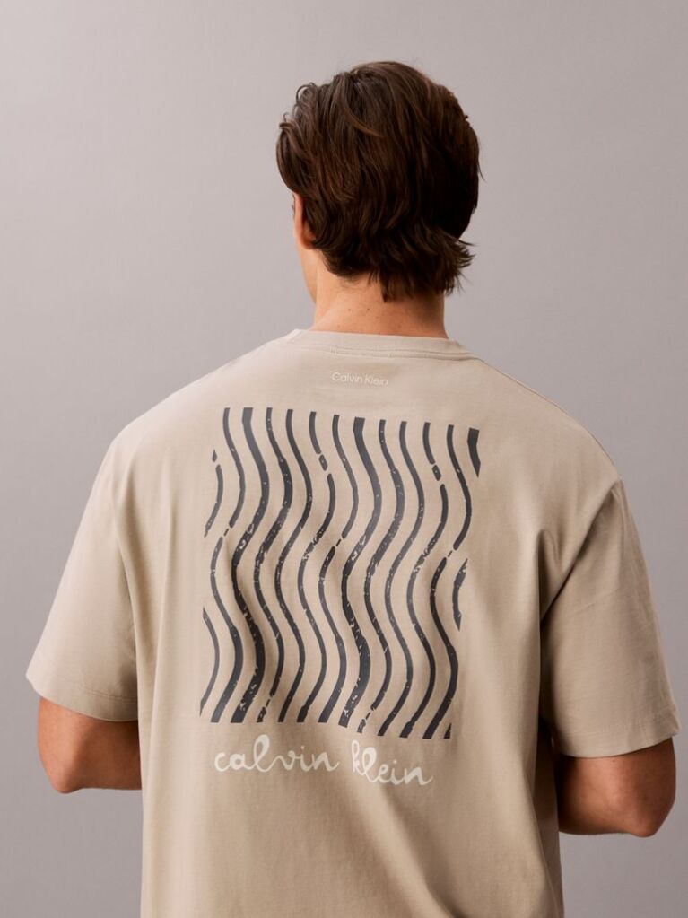 Bej Tricou Cu Guler Rotund Si Logo Grafic  Barbati