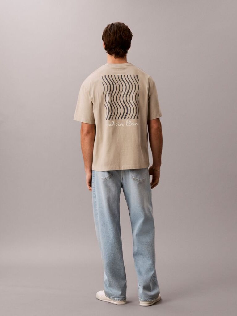 Bej Tricou Cu Guler Rotund Si Logo Grafic  Barbati