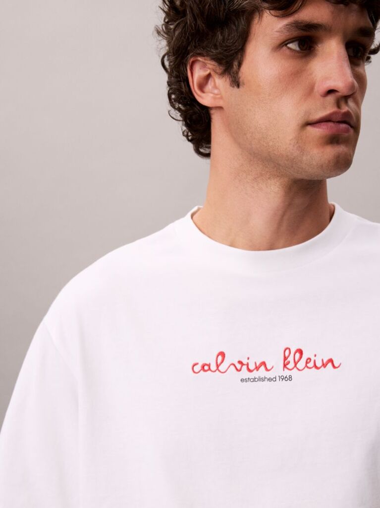 Alb Tricou Cu Guler Rotund Si Logo Grafic  Barbati