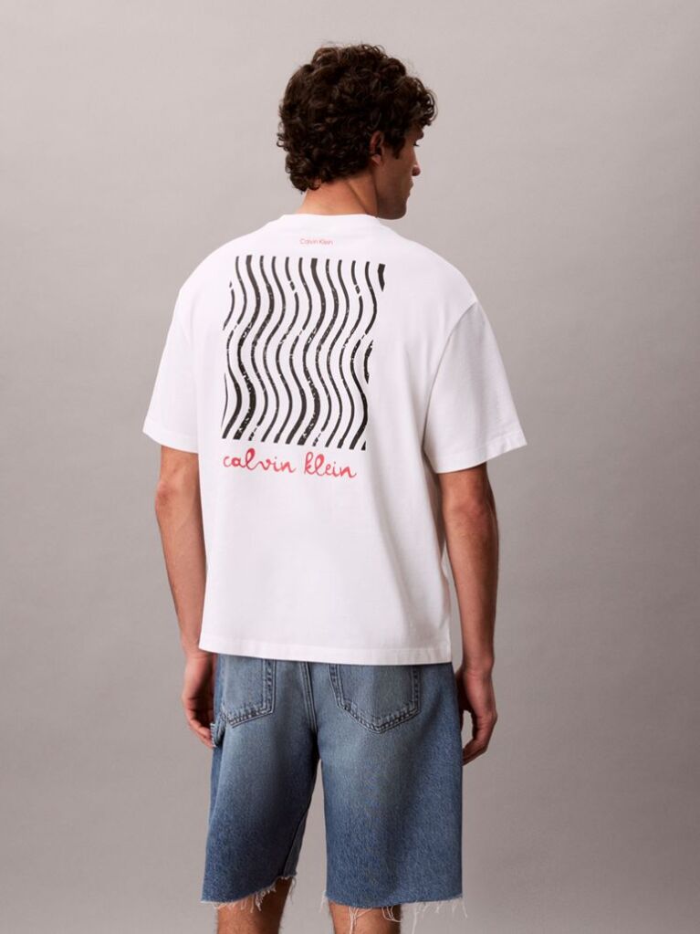 Alb Tricou Cu Guler Rotund Si Logo Grafic  Barbati