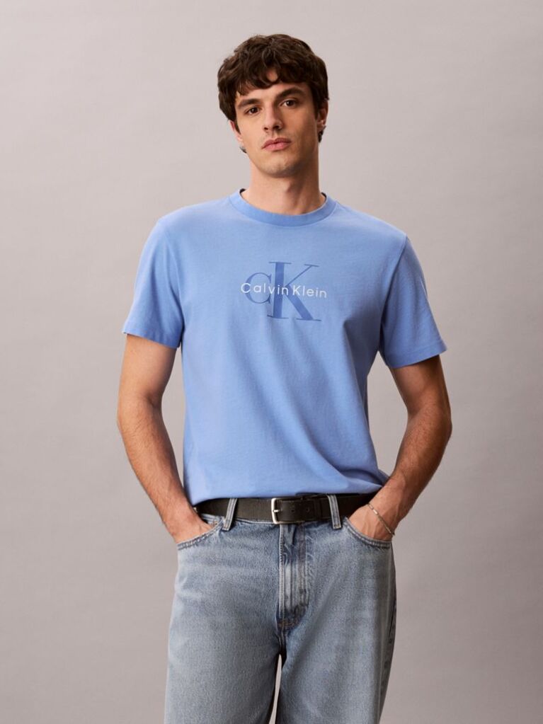Blue Washed Cotton Monogram T-shirt  Men