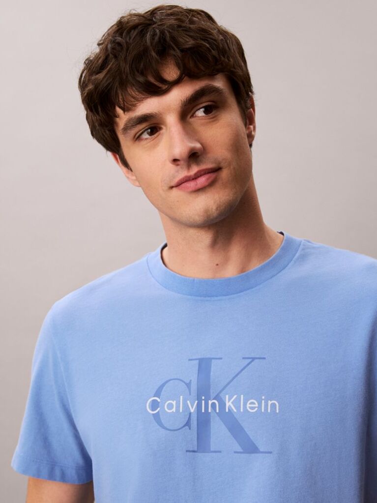Blue Washed Cotton Monogram T-shirt  Men