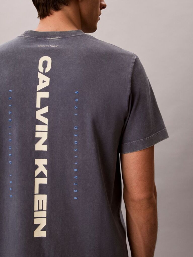 Albastru Tricou Cu Guler Rotund Cu Aspect Prespalat Si Logo Grafic  Barbati