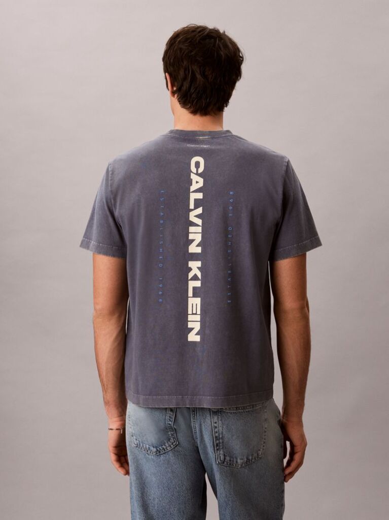 Albastru Tricou Cu Guler Rotund Cu Aspect Prespalat Si Logo Grafic  Barbati