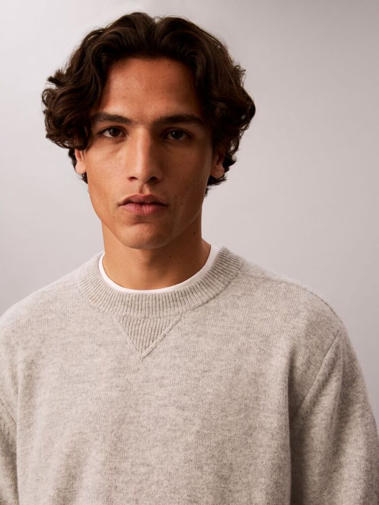 Grey Merino Wool Crew Neck Jumper  Men