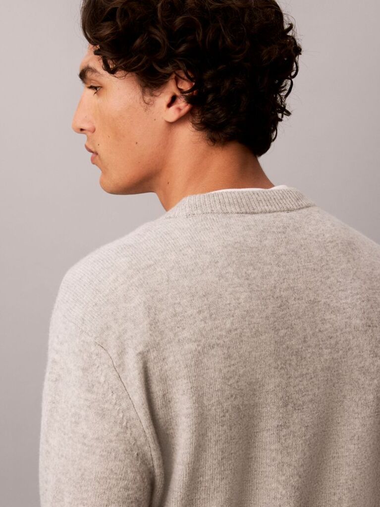 Grey Merino Wool Crew Neck Jumper  Men