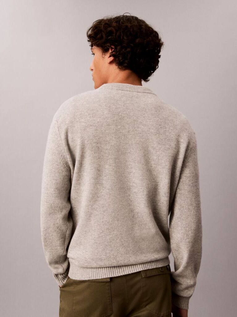Grey Merino Wool Crew Neck Jumper  Men