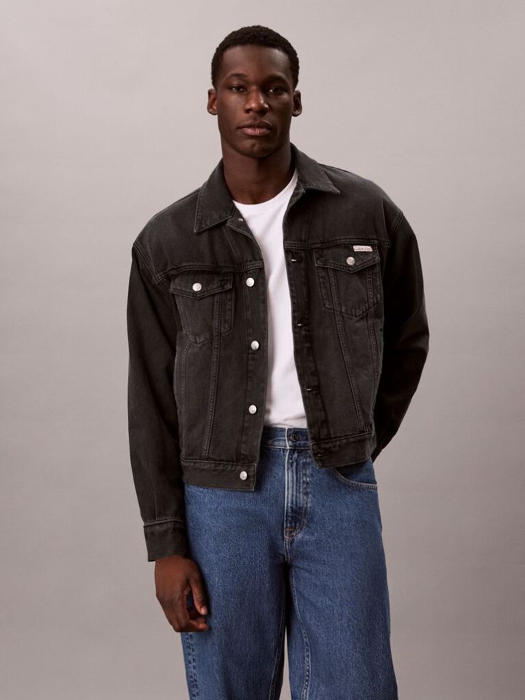 Negru Geaca Trucker Din Denim, In Stilul Anilor '90  Barbati