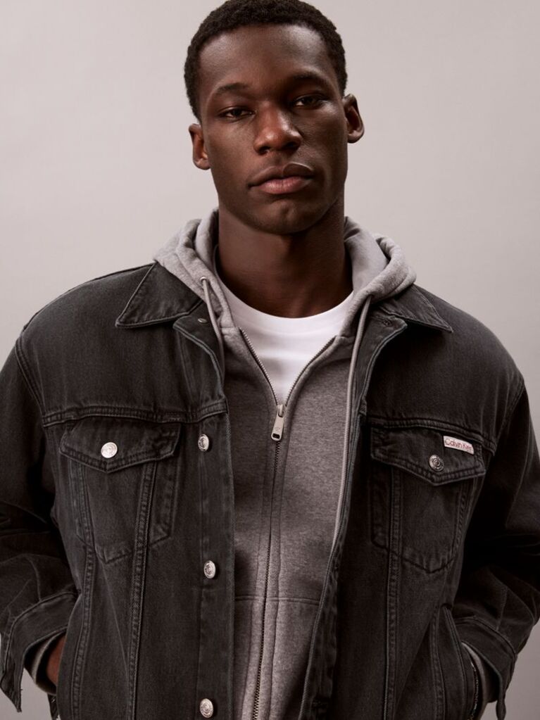 Negru Geaca Trucker Din Denim, In Stilul Anilor '90  Barbati