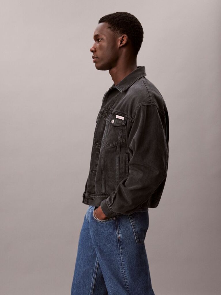 Negru Geaca Trucker Din Denim, In Stilul Anilor '90  Barbati