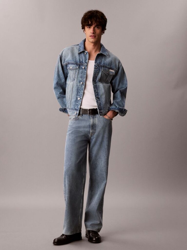 Denim Geaca Trucker Din Denim Cu Logo, In Stilul Anilor '90  Barbati
