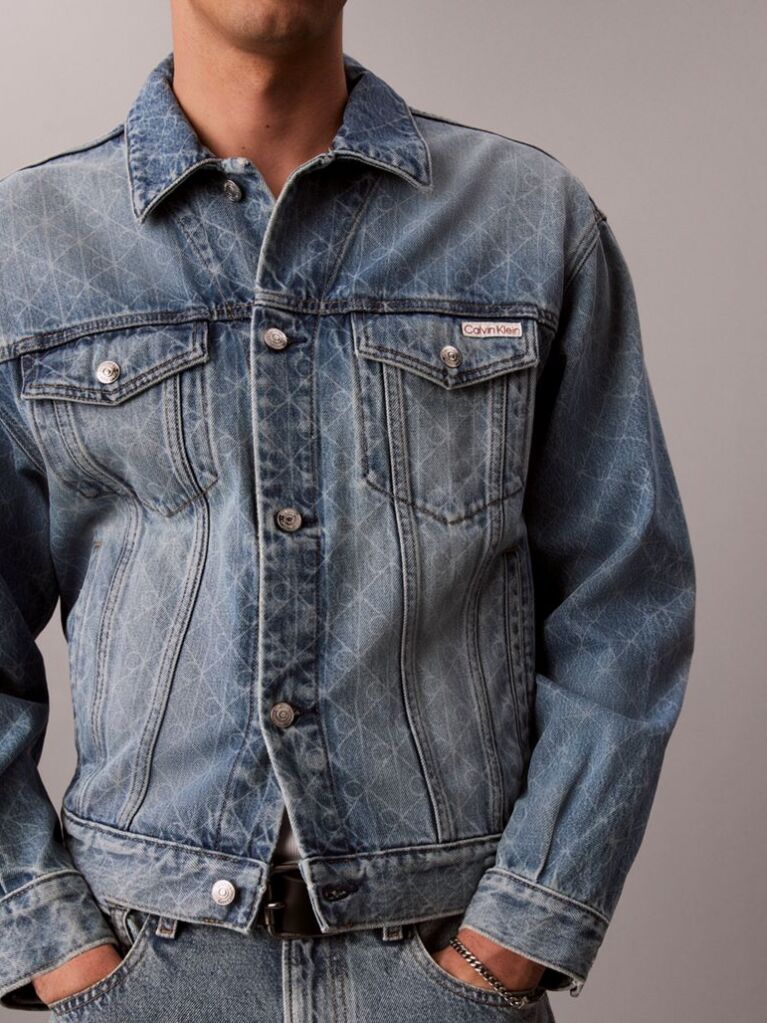 Denim Geaca Trucker Din Denim Cu Logo, In Stilul Anilor '90  Barbati