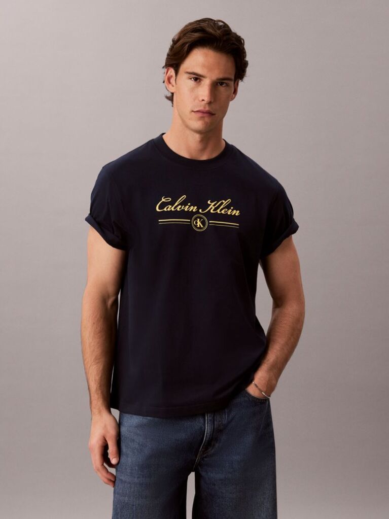 Albastru Tricou Cu Logo Script  Barbati