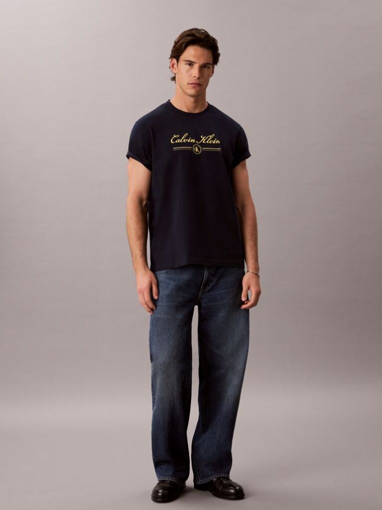 Albastru Tricou Cu Logo Script  Barbati