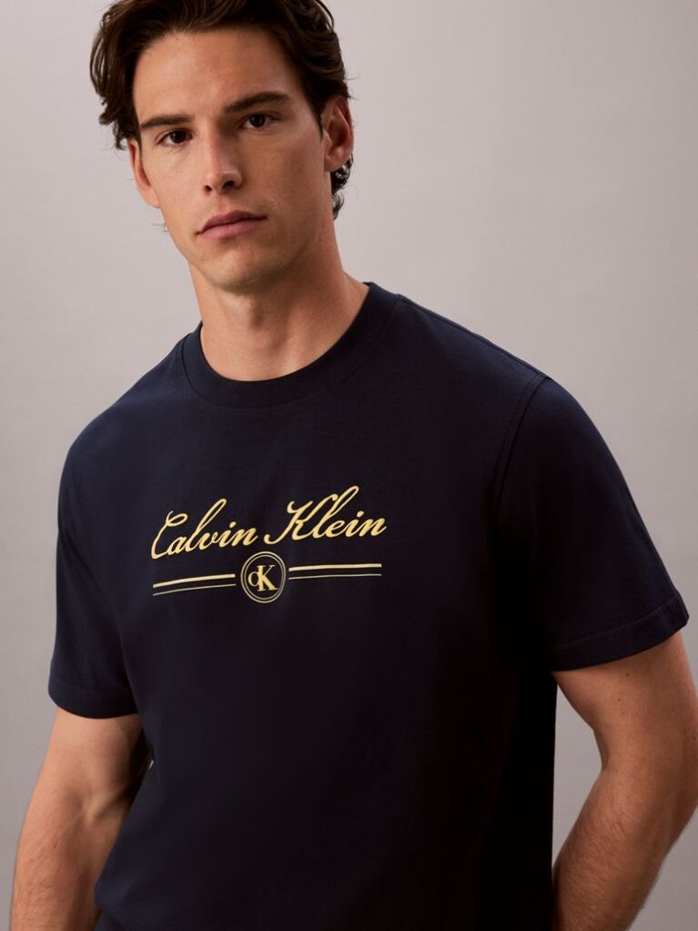 Albastru Tricou Cu Logo Script  Barbati